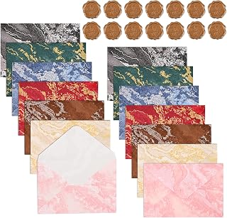 BAYTORY 28Pcs 4x6 Vintage Envelopes Set, A6 Envelopes for Invitation, 14Pcs Greeting Card Envelope with 14Pcs Wax Seal Sticker for Weddings, Birthday, Graduation, Christmas (Gilt Pattern)