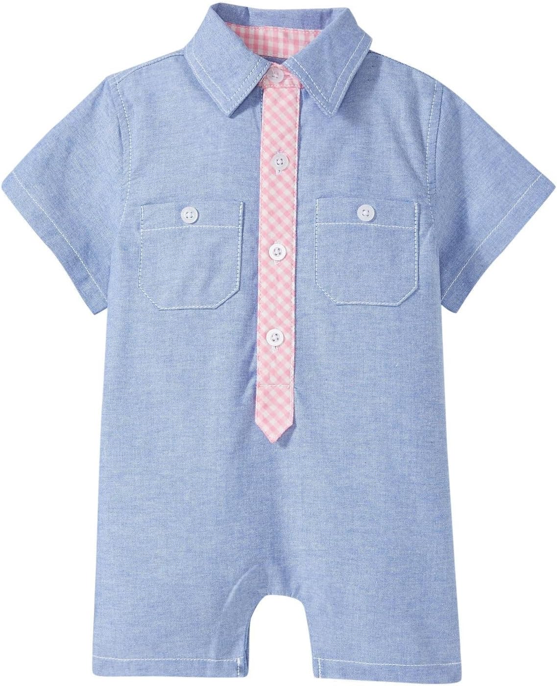 Kapital K baby-boys Chambray Button-down Romper With Contrast Tie