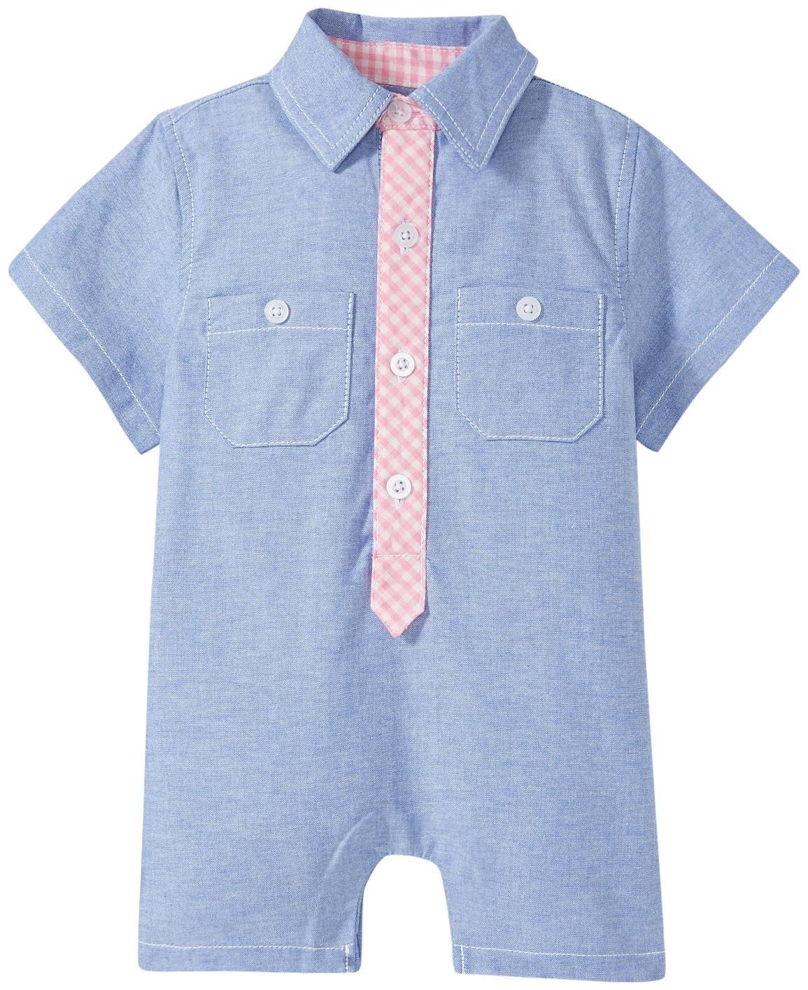 Kapital K baby-boys Chambray Button-down Romper With Contrast Tie