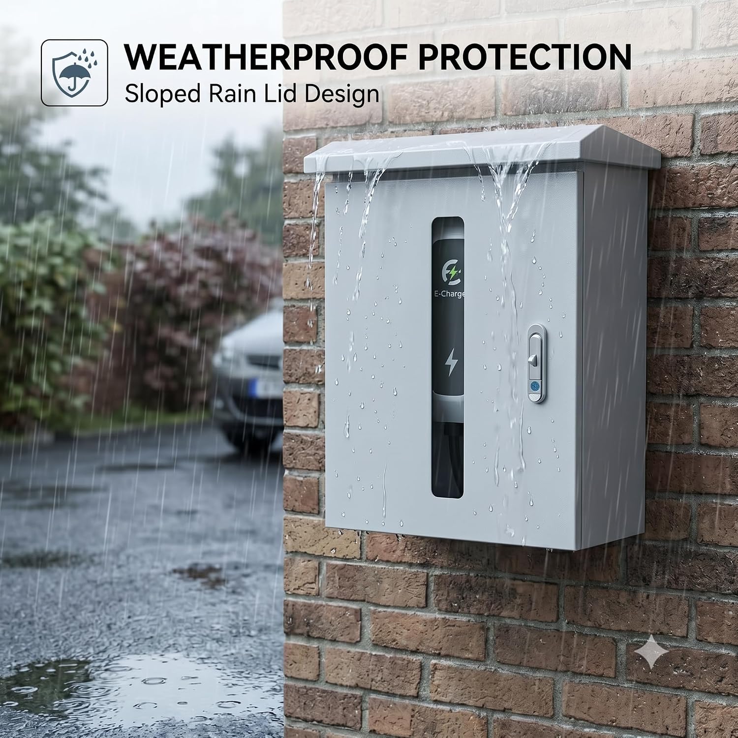 Wall-Mounted Rainproof Steel EV Charger Protection Box, 18"x24"x9"