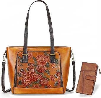 LETEULO Womens RFID Blocking Clasp Wallet Vintage Hand Rubbing Wallets Organizer Brown AND Crossbody Bag for Women Leather Shoulder Bag Brown
