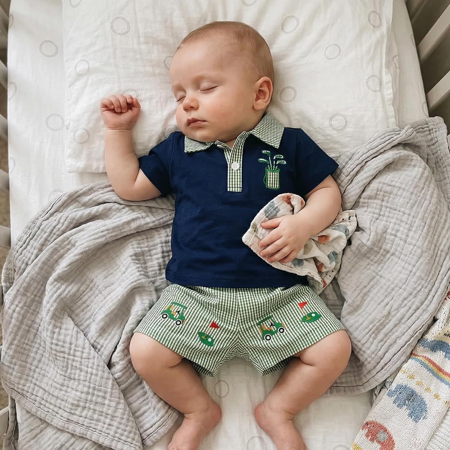 Toddler Baby Boy Golf Outfit Short Sleeve Embroidery Polo T Shirt Top With Plaid Shorts 2Pcs Summer Clothes