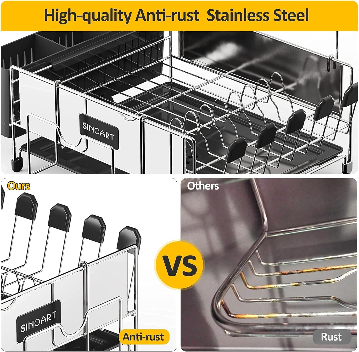 Bеѕt Quаlіtу 🔥 Large Dish Drying Rack Drainboard Set, SINOART 304 Stainless Steel Dish Racks with Drainage, Wine Glass Holder, Utensil Holder Extra Multi-Directional Drain, Dish Drainers for Kitchen Counter 🛒 Crаzу Dеаlѕ Large Dish Drying Rack Drainboard Set, SINOART 304 Stainless Steel Dish Racks with Drainage, Wine Glass Holder, Utensil Holder Extra Multi-Directional Drain, Dish Drainers for Kitchen Counter