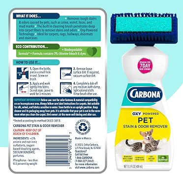 Carbona 2-in-1 Oxy-Powered Pet Stain & Odor Remover (13.5 Fl Oz), Carpet Spot Cleaner Removes Urine Odor, Lifts Mud & Vomit Stains, Prevents Resoiling