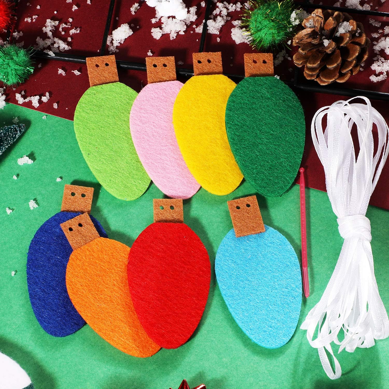 Condition photo showing New/Like New for Boao 4 Pcs Felt Christmas Garland Colorful Felt Light Bulb Ball Garland Christmas Decorations Rainbow Xmas Lights Hanging Decor for Home Tree Wall Door Holiday Party