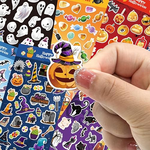 Miniatura 4 de 16 hojas de calcomanías hinchadas de Halloween, 650 calcomanías de Halloween para niños, decoración surtida, recuerdo de fiesta