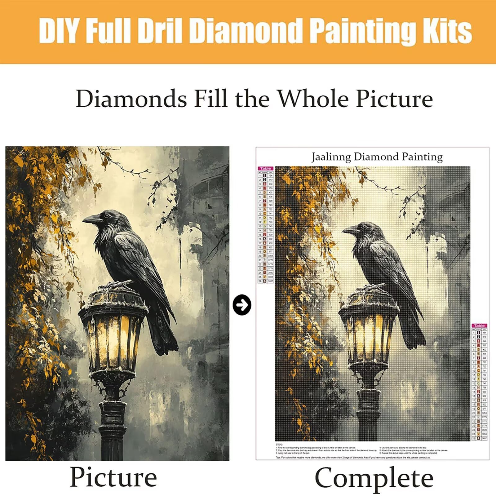 Diamond Painting Kit Completo, Diamond Painting Uccello, 5D Quadrato Pittura Diamante Kit Manualidades Adultos DIY Diamantini Crystal Art Disegni Ricamo Punto Croce Artigianale,60x90cm Lampioni j0-540