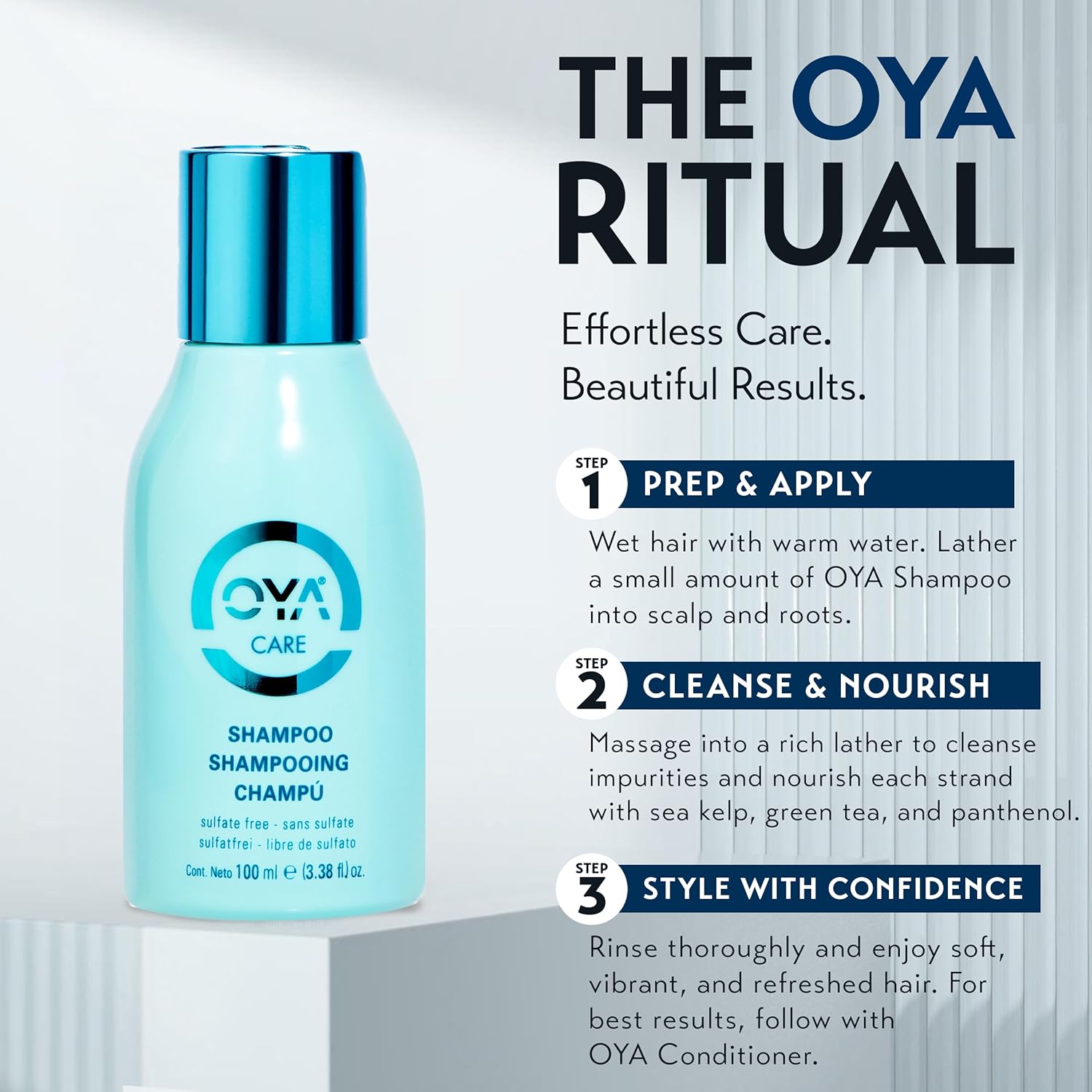 OYA Gentle Moisturizing Shampoo – Sulfate-Free Hydrating Cleanser for Color Treated, Dry & Damaged Hair – Enriched with Sea Kelp, Green Tea & Panthenol – Professional Hair Care – Travel Size / 100 ml - Image 8