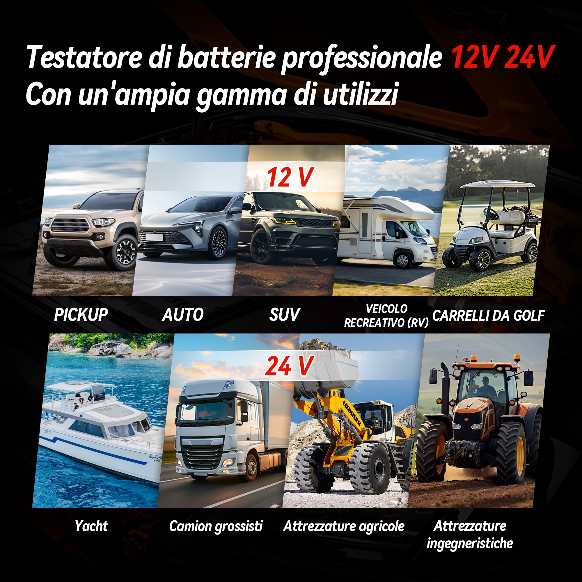 KONNWEI Tester Per Batteria Auto Con Stampante, 12v/24v, Tester Di Carico Della Batteria Automobilistica 10-2000 Cca, Test Di Avviamento E Ricarica, Tester Alternatore Per Auto, Camion(Carta Inclusa)