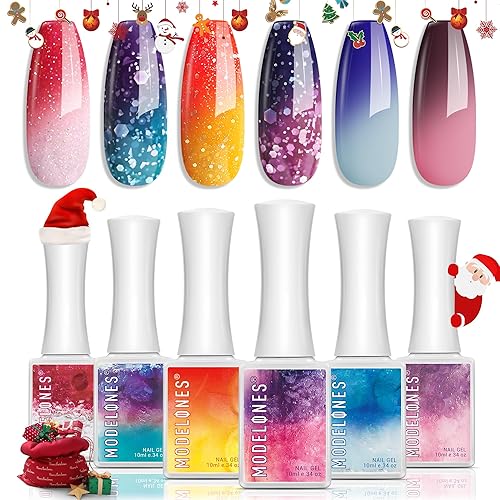 Miniatura 92 de modelones Juego de esmaltes de uñas de gel de Navidad, 6 colores de invierno, rojo, purpurina, verde oscuro, blanco, dorado, plateado, kit de A-1