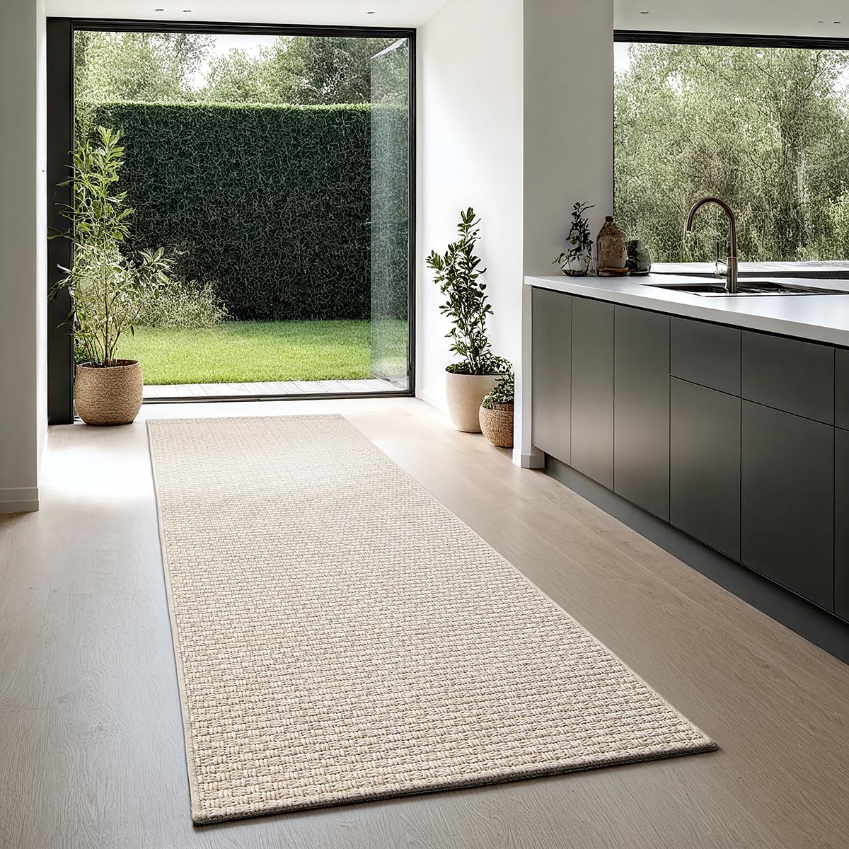 the carpet Maldives – Durable outdoor rug with Boho and Vintage design, weather-resistant and easy to clean, for balcony, terrace & garden, Beige, 80 x 250 cm
