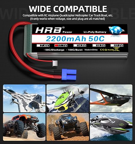 Miniatura 5 de HRB 2 unids 3S 2200mAh Lipo Batería EC3 50C Shorty 11.1V RC Lipo Batería Compatible con RC Car RC Avión RC Camión RC Barco