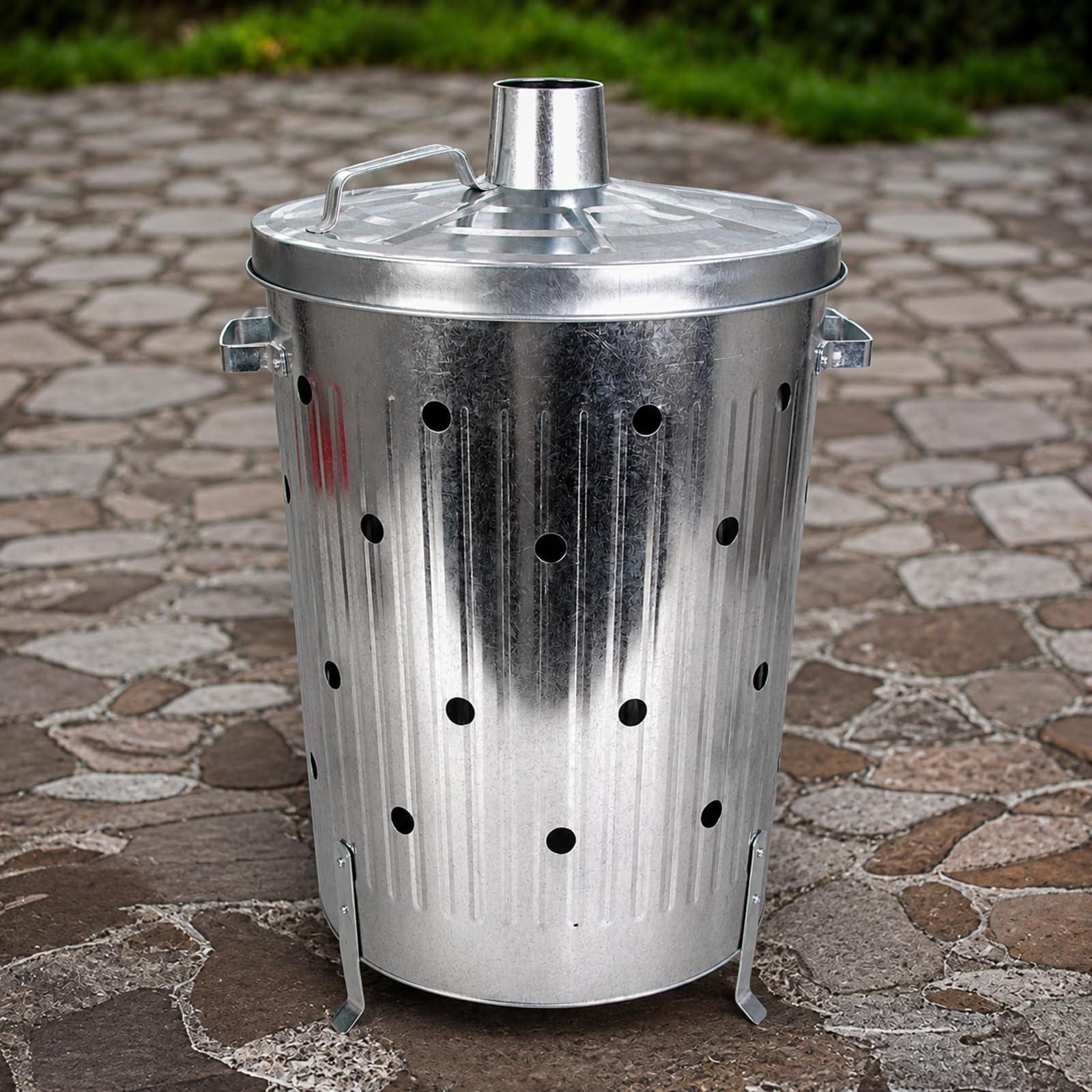 BURI 2 unidades de 75 l cada uno de 47 x 74 cm metal galvanizado con tapa para el jardín, brasero de jardín, brasero, brasero, cestas, braseros para el jardín, brasero para exteriores
