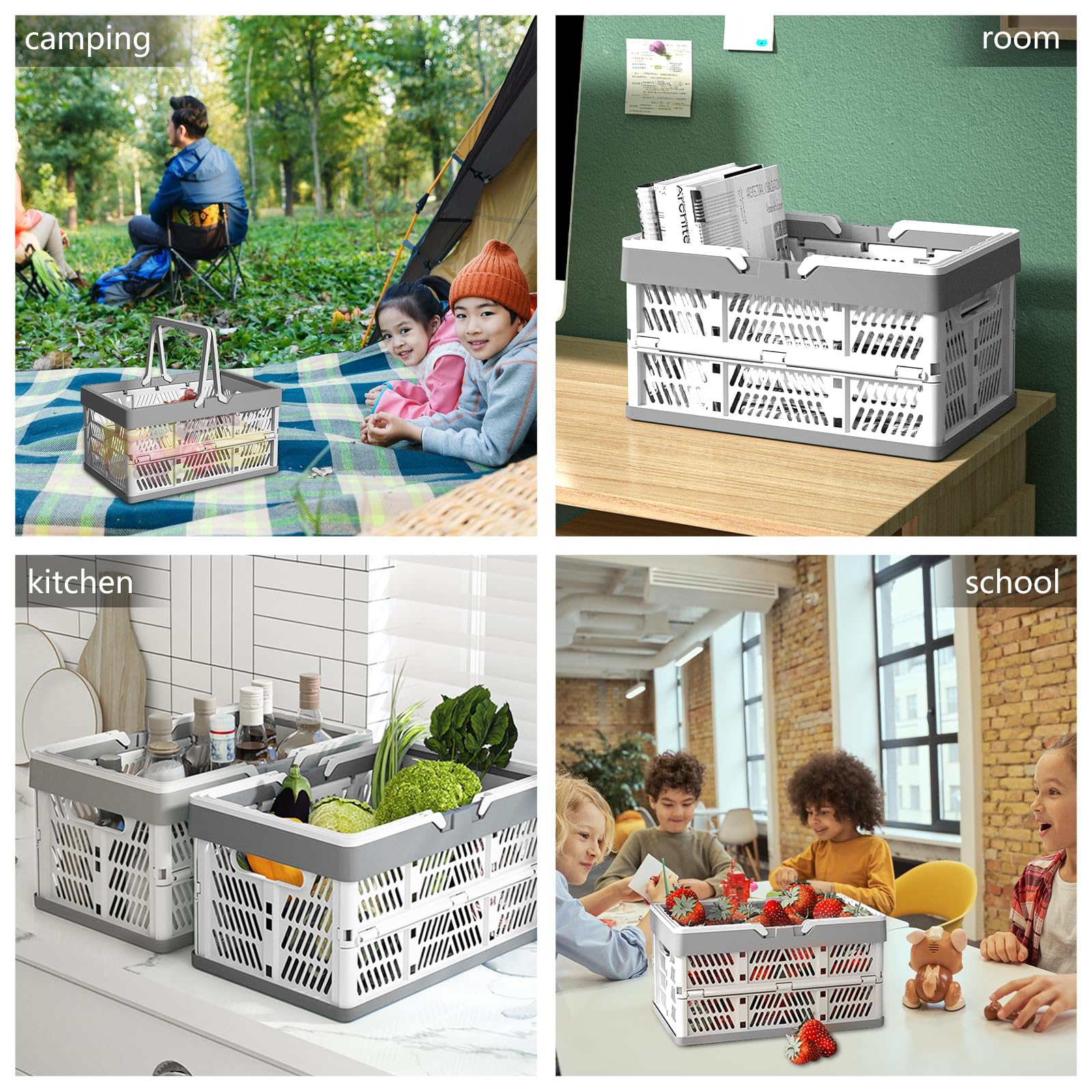 Cestino Per Spesa Pieghevole VicBou - Grande, Con Manici, Capacità 10kg, Grigio, Ideale Per Picnic E Viaggi - Foto 3