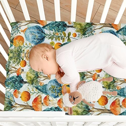 Miniatura 8 de Kigai Fitted Crib Sheet for Boys Girls,Mushroom Tree Jersey Knit Baby Sheet for Standard Crib and Toddler Bed Mattresses, Cozy Soft Breathable, 28 x