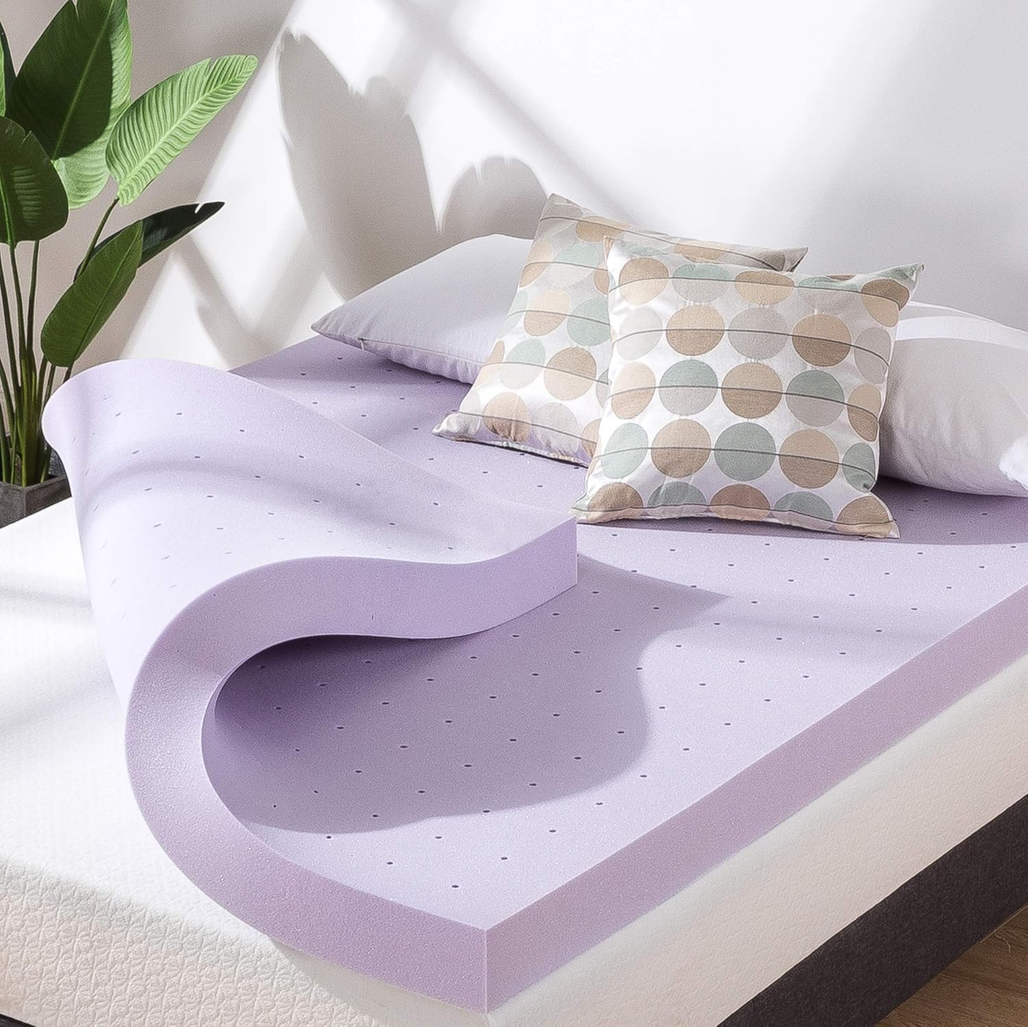 Mellow 4 Inch Ventilated Memory Foam Mattress Topper Soothing Lavender Infusion CertiPUR-US Certified Queen