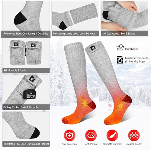 Miniatura 4 de Calcetines térmicos para hombres y mujeres, 7.4 V 2200 mAh, batería recargable eléctrica, calcetines de invierno cálidos, calcetines de calefacción