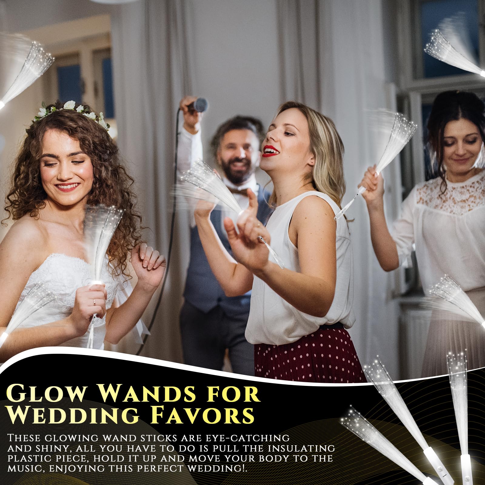Junkin 200 varitas de fibra óptica blancas para bodas, varitas LED brillantes a granel con modo de luz constante para recepción, boda, día de San Valentín, fiesta de cumpleaños