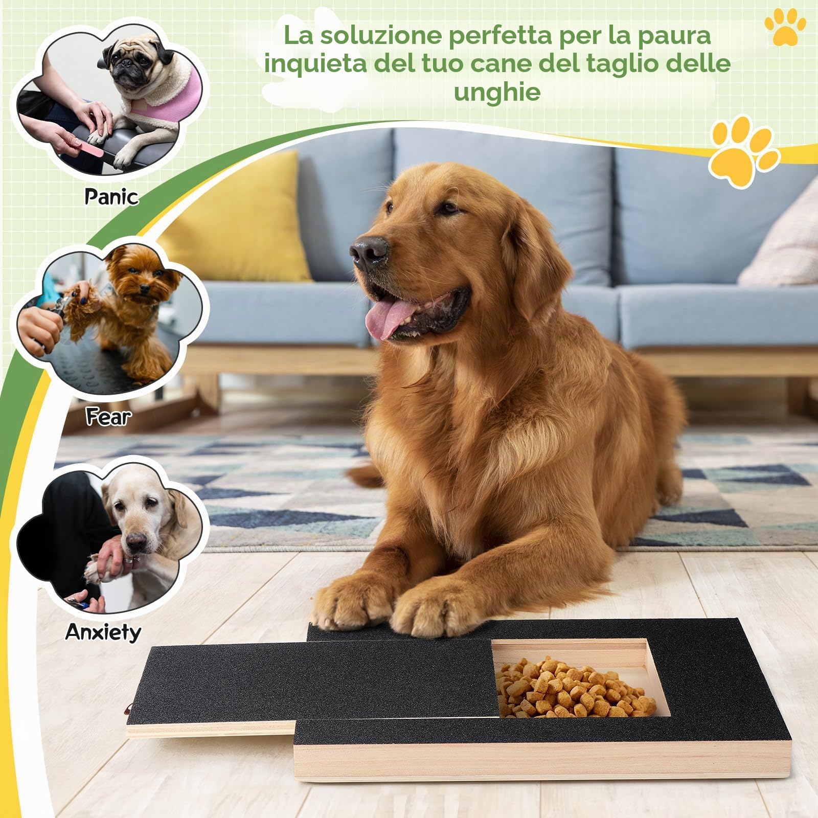 Tappetino Antigraffio per Cani, Tappetino per unghie per cani, Tiragraffi per cani, Tappetino AntiGraffio per Cane con Scatola per Spuntini Incorporato e 2 Carte Vetrate