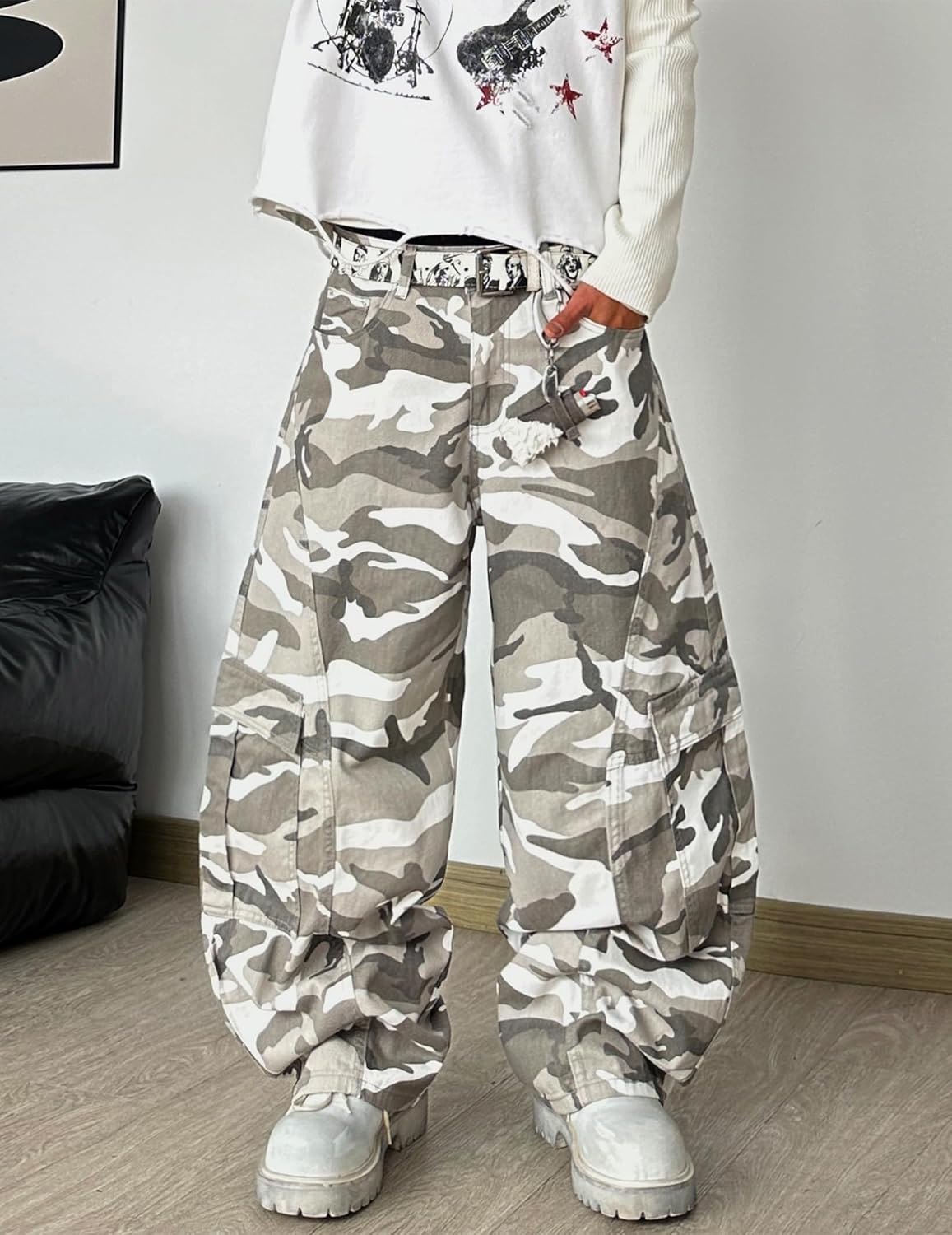 Mens Baggy Jeans Camouflage Loose Cargo Pants Hip Hop Wide Leg Trousers Mid Waist Skater Jeans - Image 6
