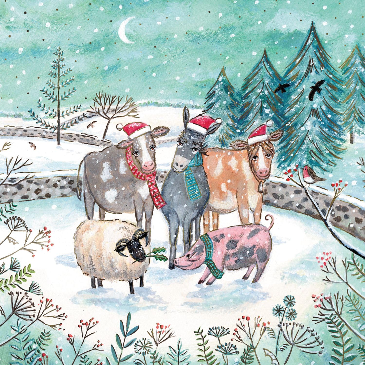 Box of 12 Almanac Farmyard Animals Christmas Cards in 3 Designs Boxed Xmas DELA0007, Gold, 16cm x 16cm - Image 4