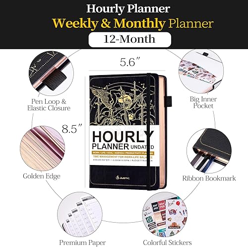 Miniatura 2 de JUBTIC Agenda por horas sin fecha, libro de citas 2024, diario por hora, semanal y mensual, planificador de presupuesto, planificador de horario y