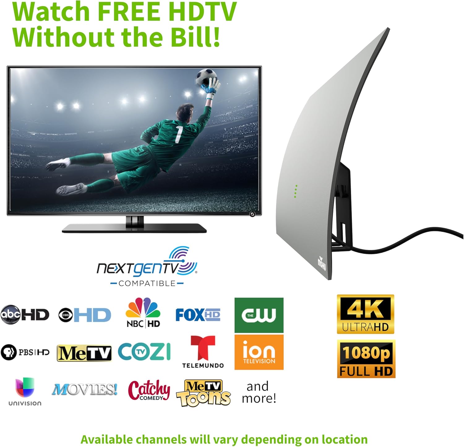 Illustration of a house receiving TV signals from multiple directions