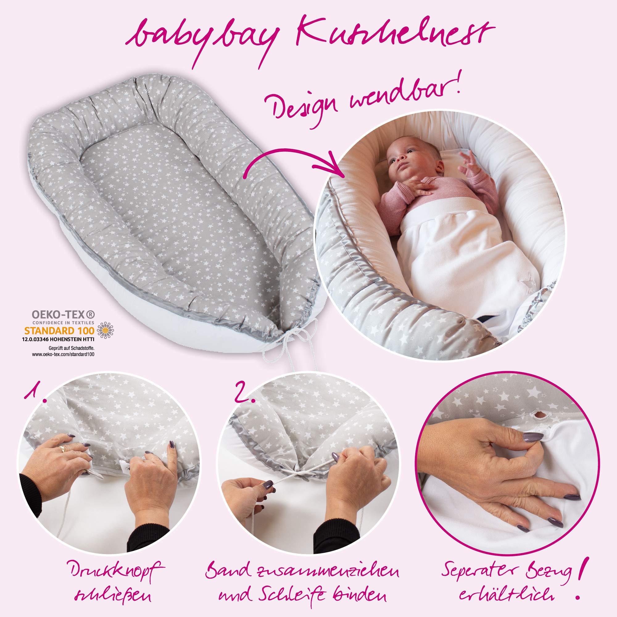 babybay Kuschelnest, perlgrau Punkte weiß