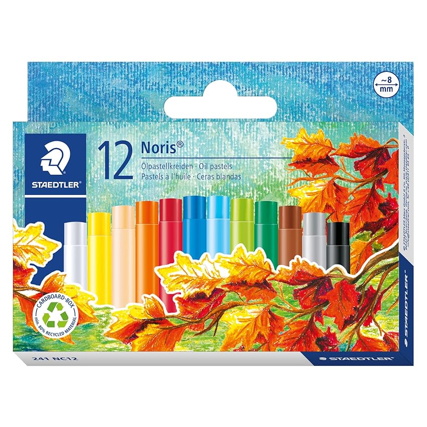 Staedtler Noris - Pastelli a Olio Resistenti all'Acqua, Set di Pastelli Colorati Ideali per Pittura, Disegno e Lavoretti Artistici, Colori a Olio Brillanti Adatti su Quasi Tutte le Superfici, 12Pezzi