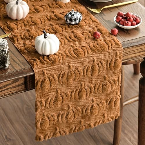 Artoid Mode Caramel Soft Plush Faux Fur Jacquard Pumpkins Fall