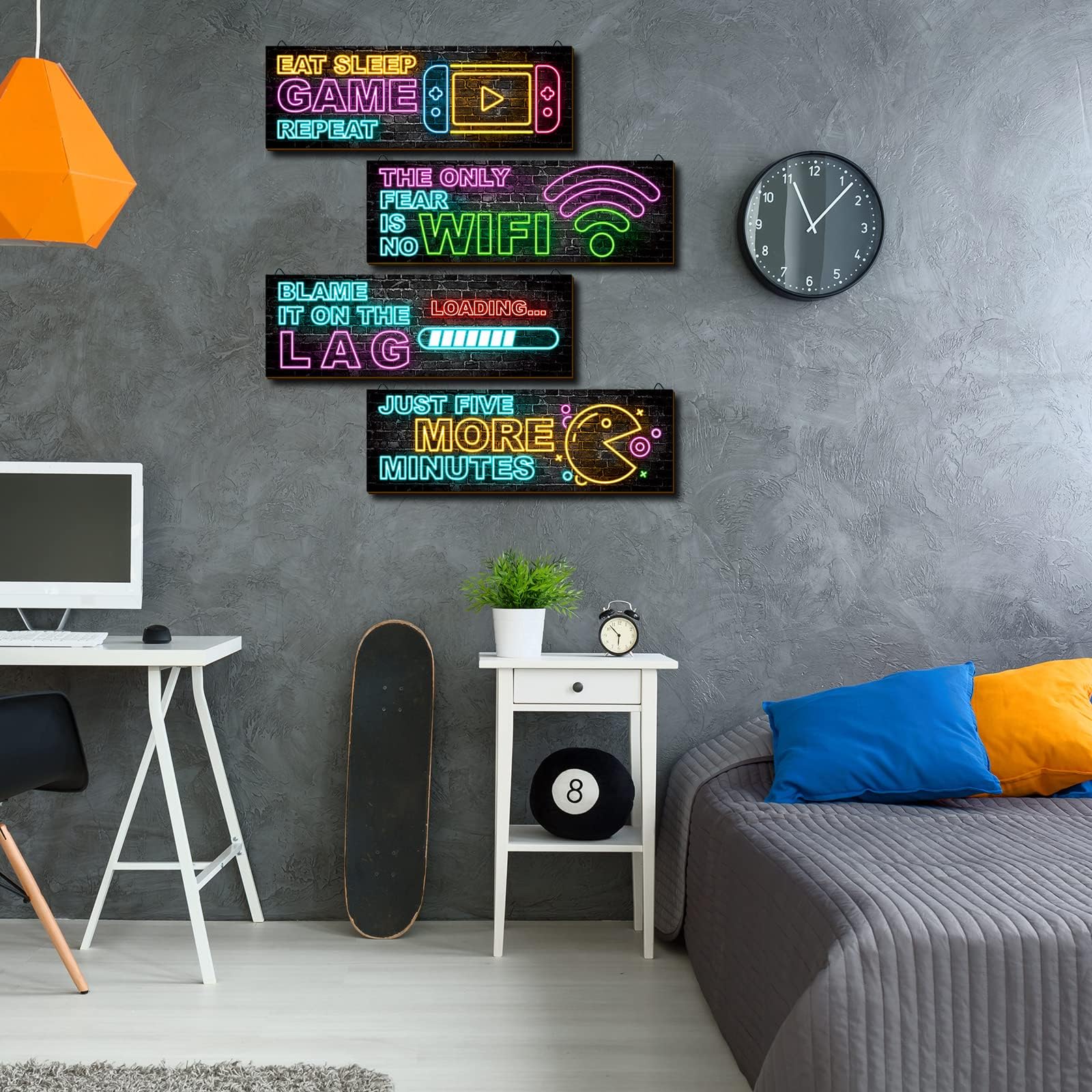 clothmile 4 Stück Neon-Gaming-Dekoration für Jungenzimmer, Holz-Videospiel, Wandkunst, motivierendes Zitat, Gamer, inspirierende Wanddekoration für Jungen, Kinderzimmer, Spielzimmer, Dekorationen (b)