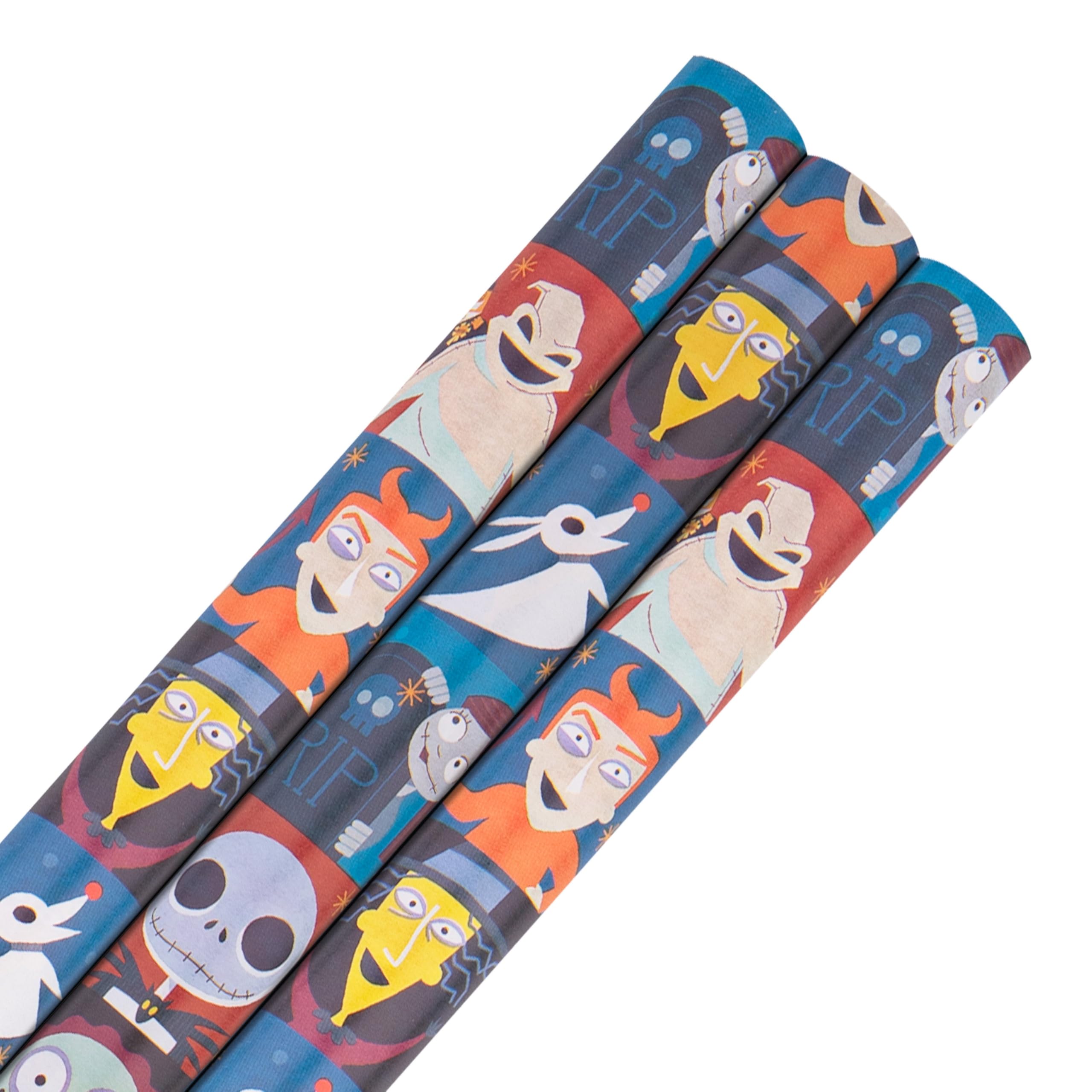 Hallmark 6M Wrapping Paper, Pack of 3, The Nightmare Before Christmas, Jack Skellington, 2M Each, Birthday, Christmas, Halloween