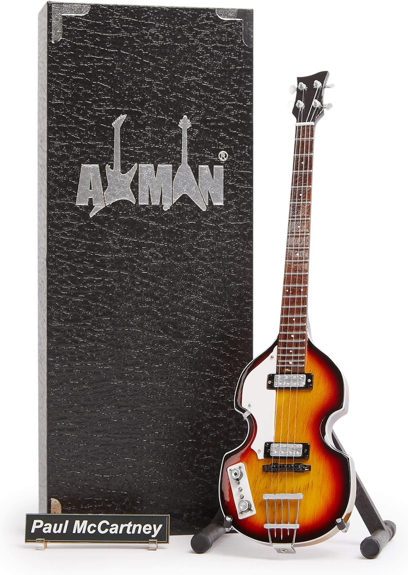 โ P McCartney 1961 Hofner 500/1 Violin Bass - Miniature Guitar Replica - Music Gifts - Handmade Ornamental 1/4 Scale - Includes a Display Box, Name Tag and Miniature Guitar Stand