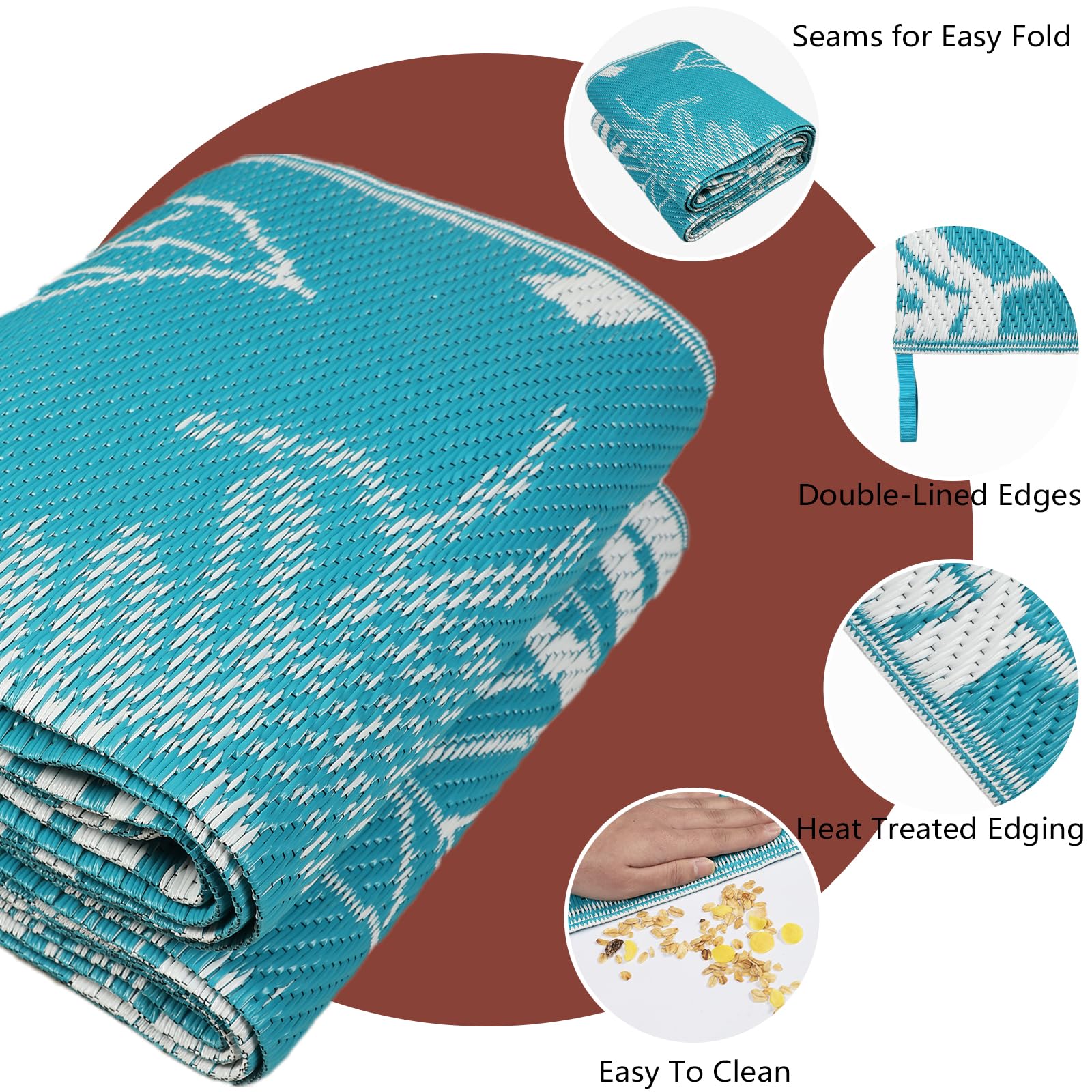 Falflor Alfombra reversible para exteriores, 150 x 245 cm, impermeable, grande, de plástico, ligera, para interiores y exteriores, alfombra de paja de plástico para camping, terraza, caravana, patio