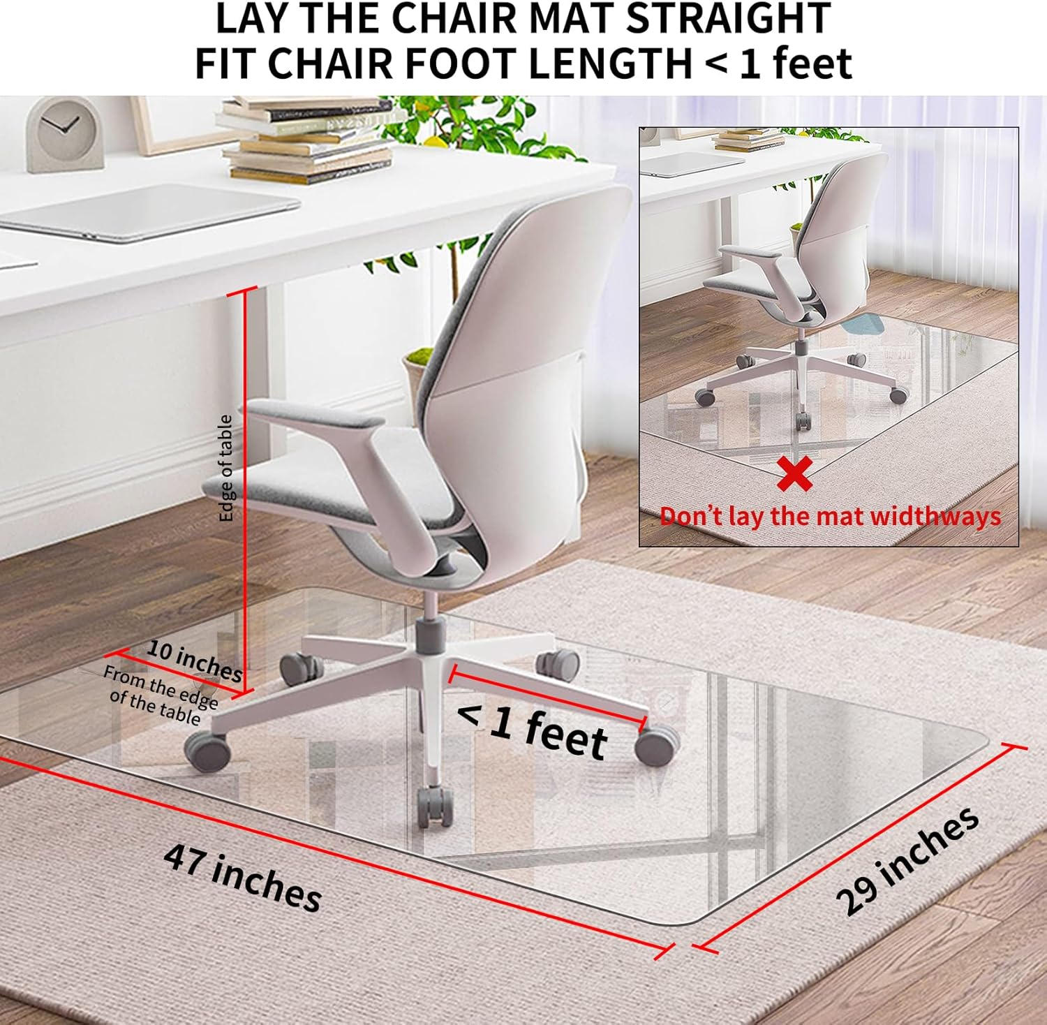 2 Pack Hard Clear Chair Mats for Carpet Rectangle 47 x 29 Inches Heavy Duty 0.14 Inches Thickness Desk Chair Mat for Carpeted Floors Home Office Chair Mat for Carpet High Pile