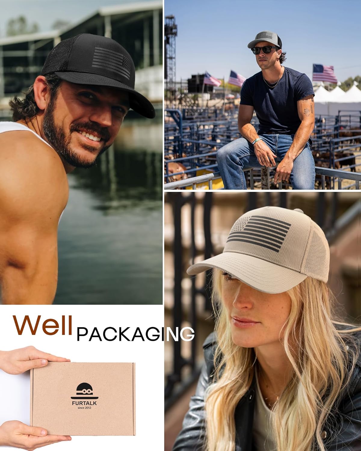 FURTALK American Flag Trucker Hat Baseball Cap for Men Women Snapback Adjustable Hat - Image 6