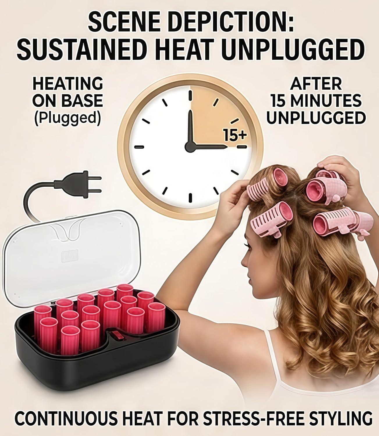 Hot Rollers for Long, Medium & All Hair, Heated Hair Rollers with Clips, Hot Curlers for Women, Volume & Curls, Instant, 15 PCS/Pack