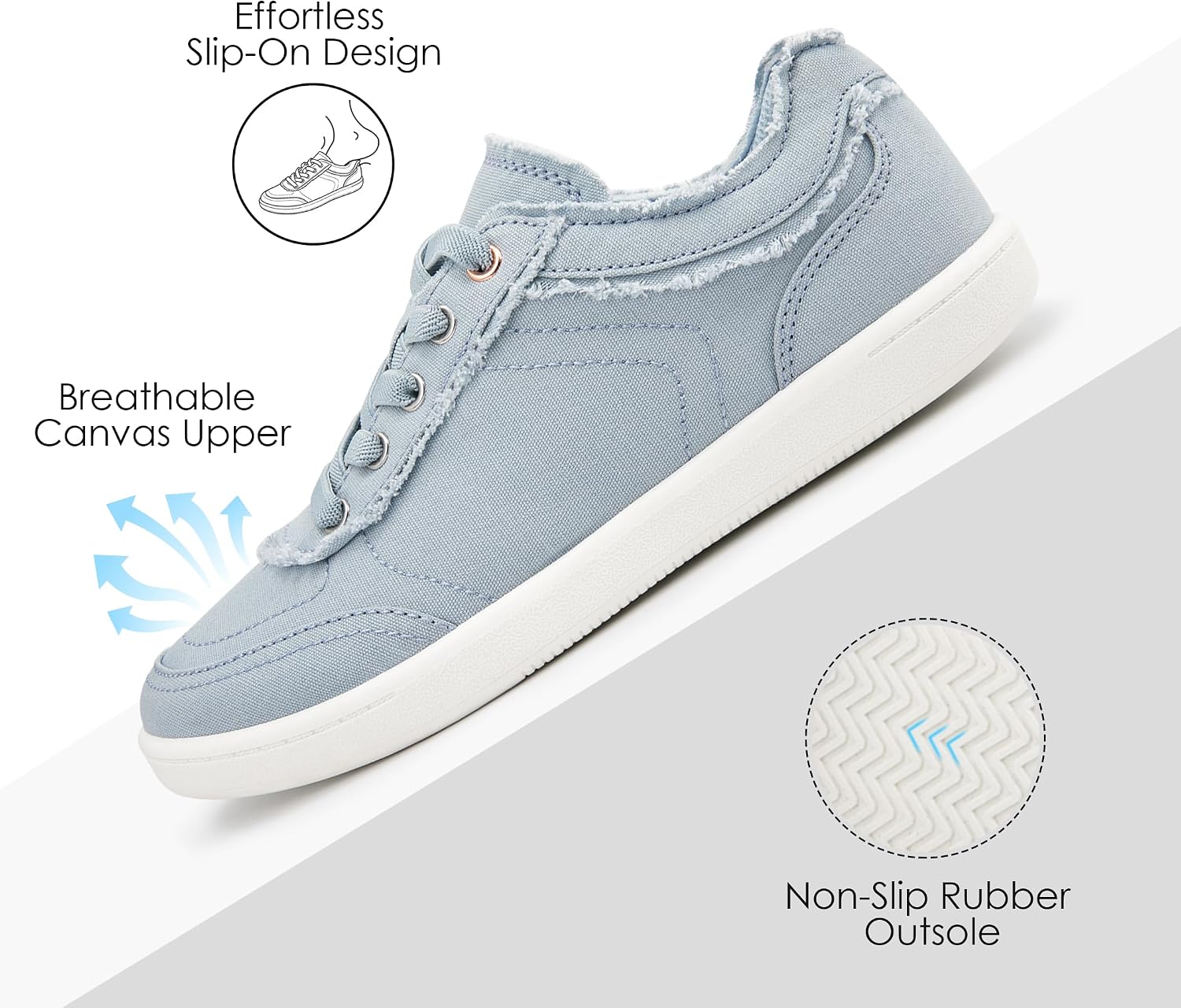 BENEKER Women's Slip-On Canvas Sneakers, Lightweight Walking Shoes | Breathable canvas upper, durable slip-resistant outsole, frayed trim adds casual style for errands, travel, and daily wear