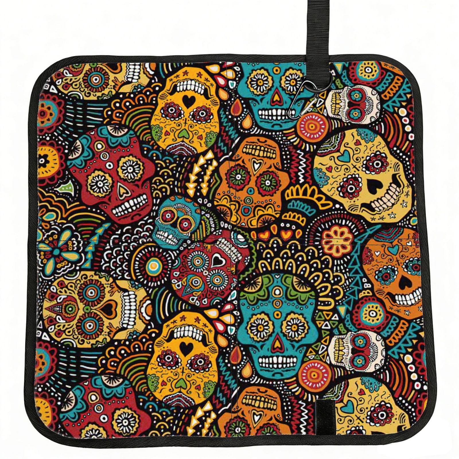 VCzsdff Sugar And Skulls Style Print Portable Seat Cushion Folding Bleacher Pad Compact Picnic Sitting Mat Polyester 40cm
