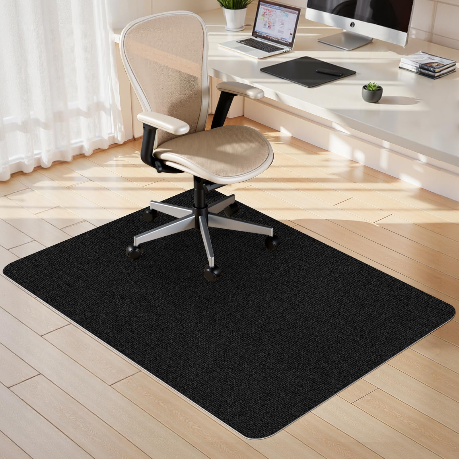 Sycoodeal Office Chair Mat for Hardwood Floor,Slip Resistant Floor Mat for Office Computer Gaming Chair,Heavy Duty Floor Protector for Rolling Chairs,Easy to Clean,Black(36"x48")
