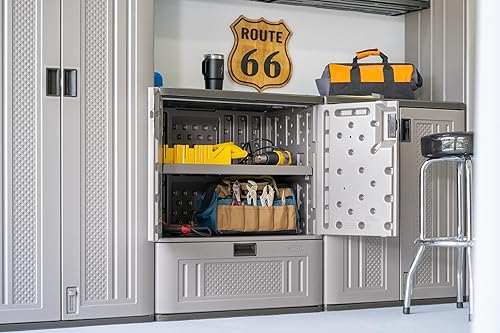 Miniatura 12 de Suncast Gabinete de almacenamiento de resina para interiores, platino metálico, fabricado en los Estados Unidos