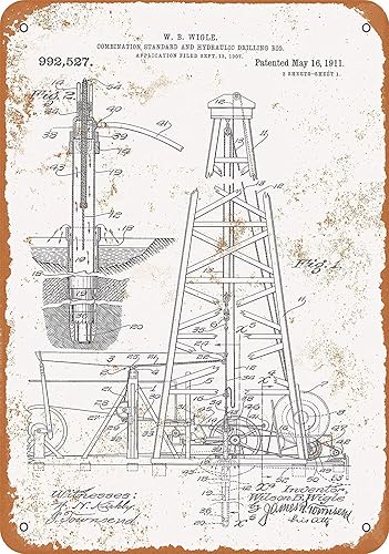 Kexle Letrero de estaño de 8 x 12 pulgadas, patente de plataforma de perforación petrolera, letrero de metal, aspecto vintage, garaje, hombre,