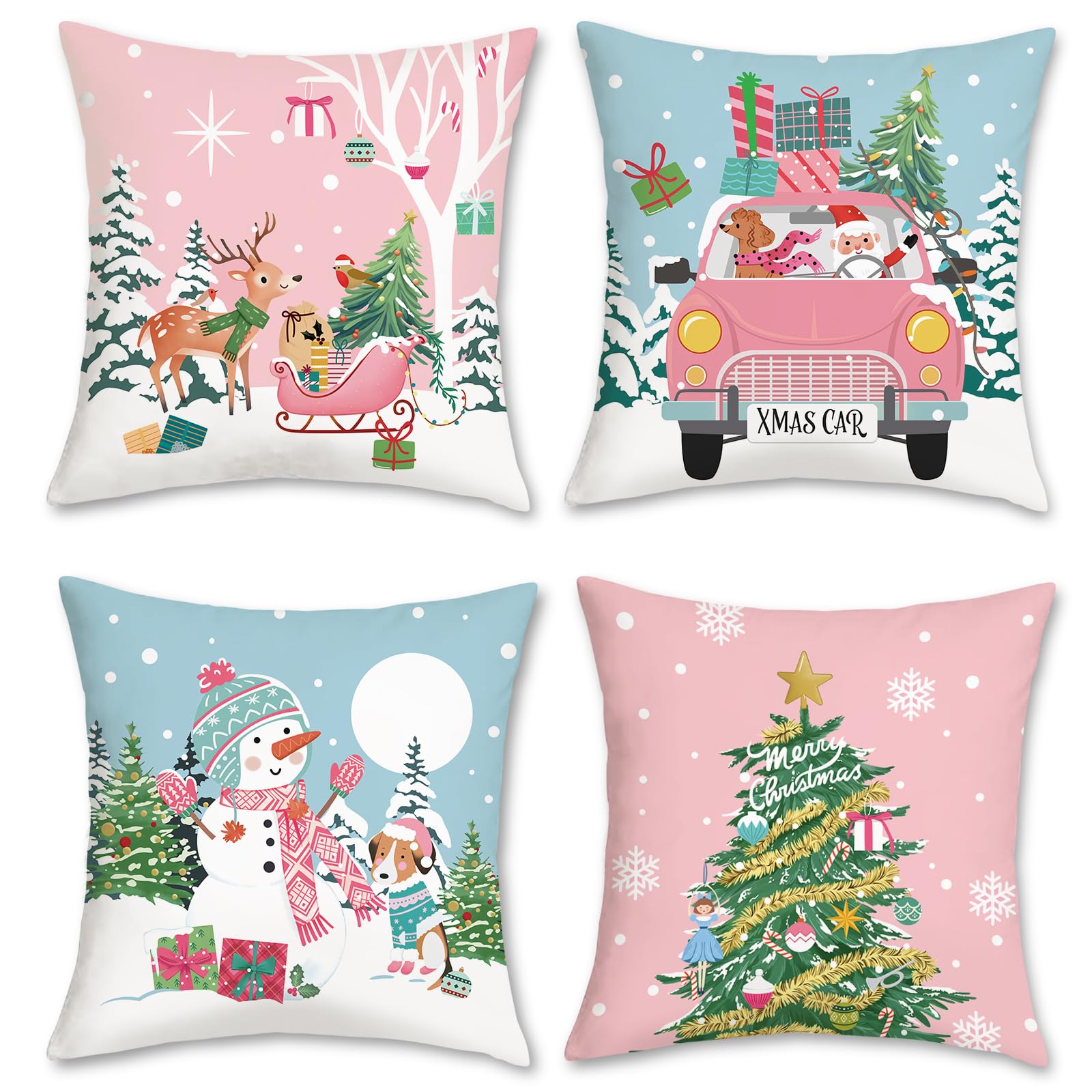 HPUK Juego De 4 Fundas De Almohada Decorativas De Navidad | Almohadas Para Sofá, Dormitorio, Sala