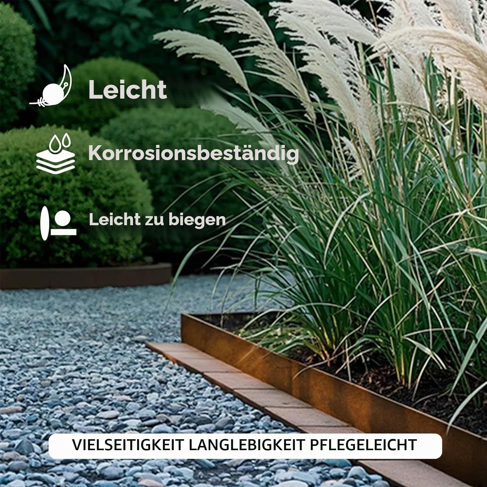 10m x 14.5cm hoch Rasenkante aus Metall,Cortenstahl Rasenkante Rostoptik,Beetumrandung für DIY Lawn,Mähkante Beeteinfassung mit 1 Paar Handschuhe,Rasenkante verzinkt Metall für Garten