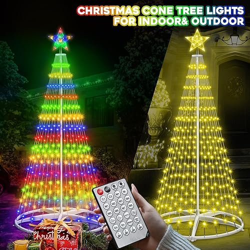 Miniatura 2 de Árbol de cono de Navidad preiluminado inteligente con 30 modos, 7.5 pies, 411 LED, control de aplicación, cambio de color, árboles con temporizador