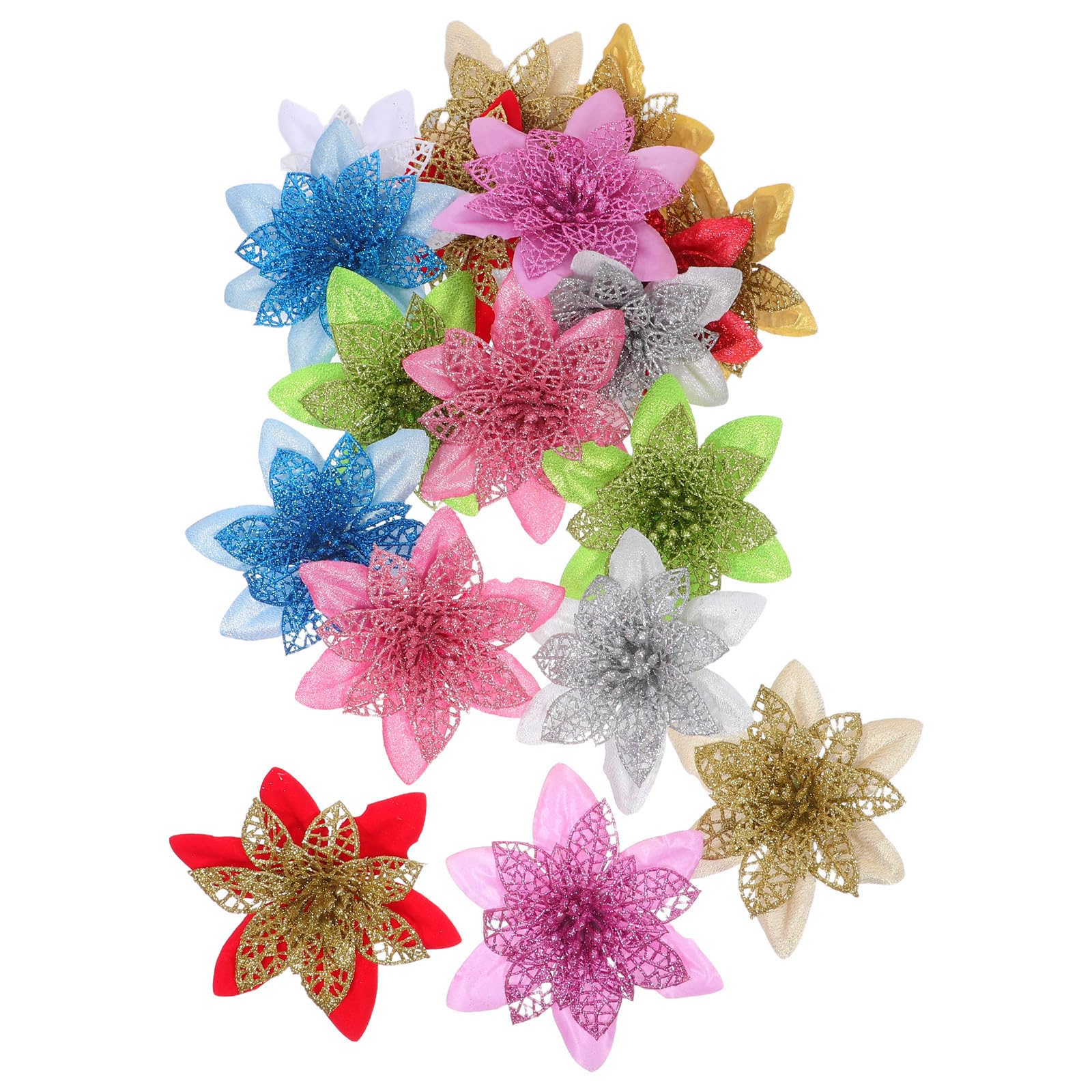 TOYANDONA 100 Unidades Flor de Navidad Artificial para Árbol y Coronas,