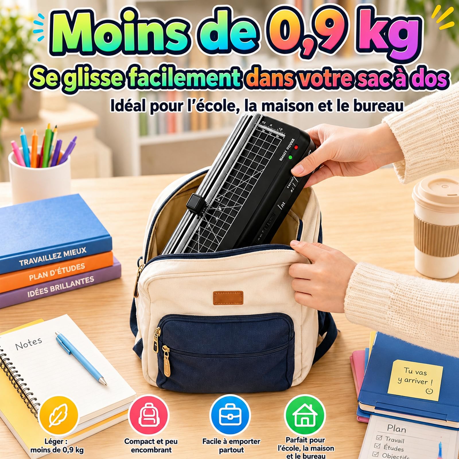 Plastifieuse thermique A4 70S réchauffement rapide coupe-papier intégré portable A5 A6 pochettes maison bureau école