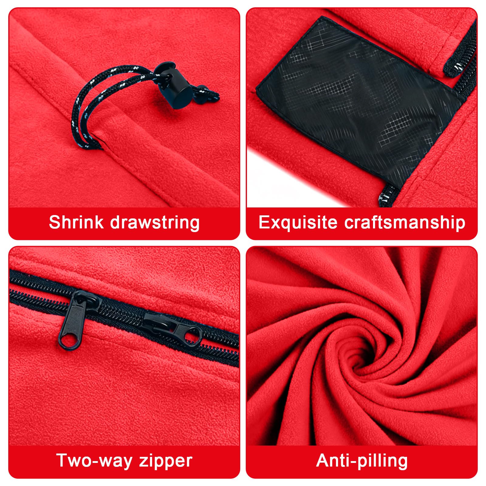 Schlafsack 180x82 cm Fleece - Hüttenschlafsack für Frühling & Sommer - 2-Wege-Reißverschluss - Koppelbar zum Doppelschlafsack - Weich Waschbar - Grau Schwarz Blau Rot