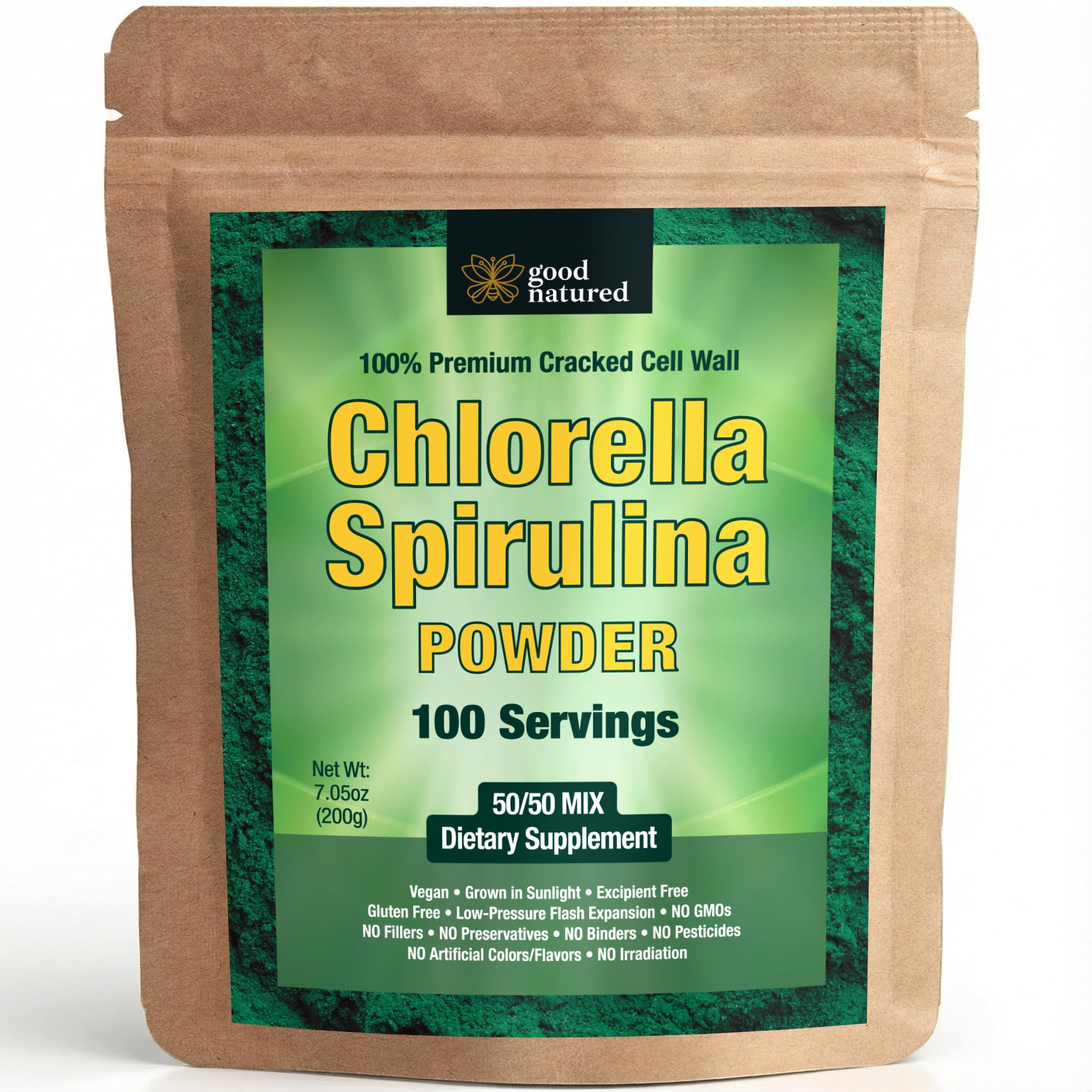 Spirulina Chlorella Powder 50/50 Mix - Spirulina and Chlorella 100 Servings 7.05 Ounce (Pack of 1)