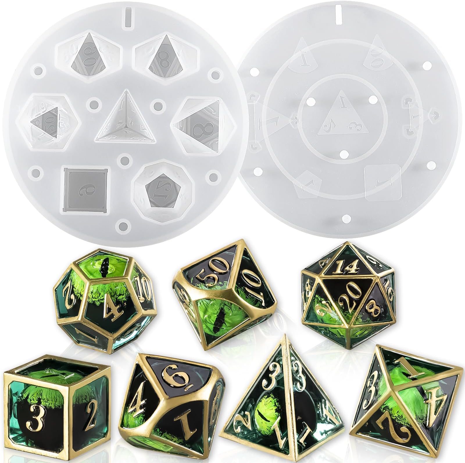 LET'S RESIN Upgraded Dice Resin Molds, Large DND Silicone Dice Molds for Resin with 7 Cavities, Polyhedral Stereoscopic Game Dice Epoxy Resin Molds for DIY Dices Making, Table Board Game